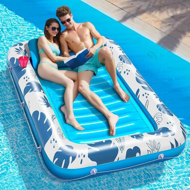 JOYHAPISTAR Inflatable Tanning Pool Floats for Adults, 70" x 46" Large Rectangle Pool Lounger Float, Summer Beach Blow Up Lake Suntan Swimming Pool Rafts Blue