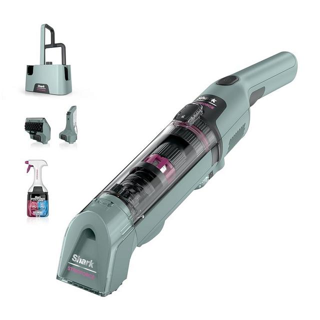 Shark StainForce Cordless Portable Spot, Stain, & Odor Remover System for Carpets, Area Rugs, Upholstery, Stairs, with Storage Caddy, Accessories, and Full-Size Cleaning Solution, Hawaiian Gray, HX101