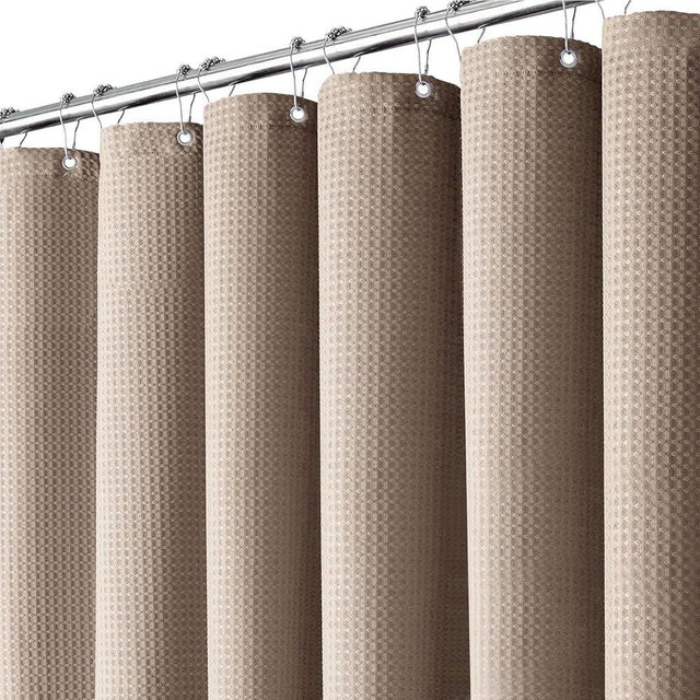 Inhousolu Fabric Shower Curtain Waffle Weave, 230 GSM Heavy Duty, Weighted Hem, 14 Metal Hooks, Water Repellent, Machine Washable, Hotel Spa Luxury Bath Curtain Set, 72 x 72 Inch, Beige