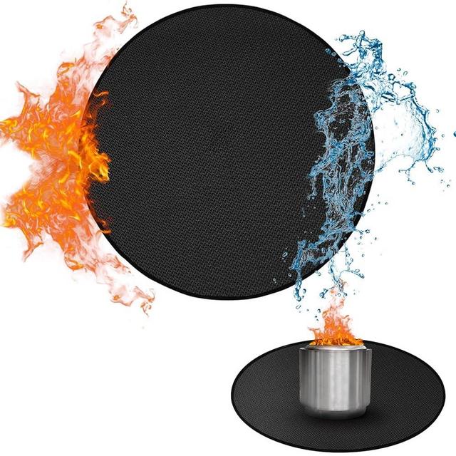 47'' Fire Pit Mat for Solo Stove Bonfire, 3-Layer Fireproof Mat Round Under Grill Mat, Reusable Waterproof Pad for Grass Deck Patio Outdoor Wood Burning BBQ, Black
