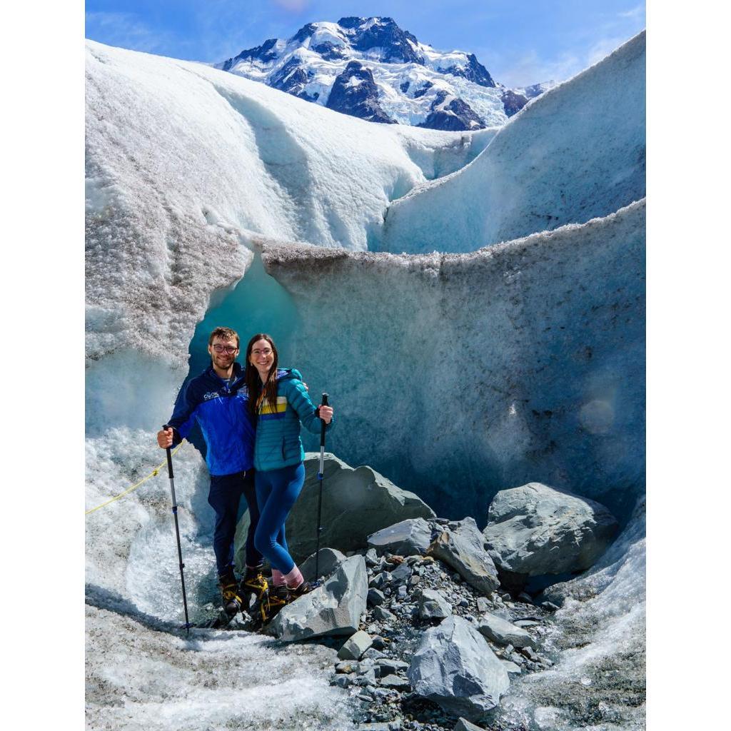 Heli-hike atop a glacier in New Zealand, March 2020