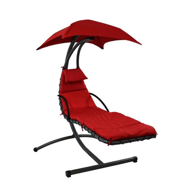 Sunnydaze Decor Floating Chaise Lounger Outdoor Hanging Hammock Patio Swing Chair with Canopy and Stand