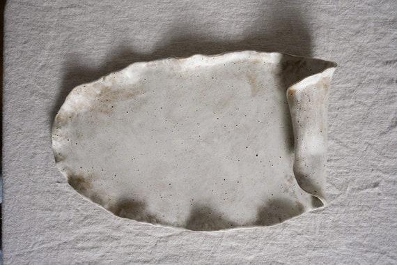 Beige Flecked Ceramic Folded Serving Platter