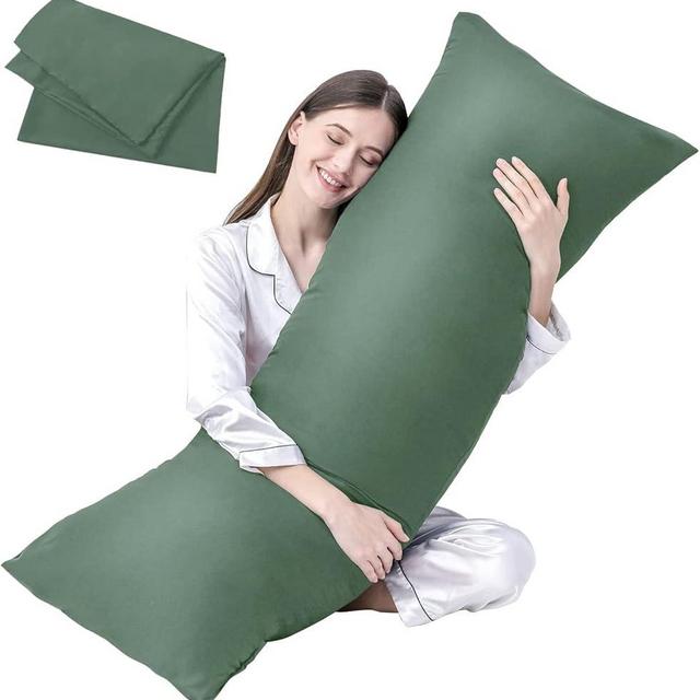 DOWNCOOL Luxury Full Body Pillow Insert with Fiber Cover - Ultra Soft Body Pillow for Sleeping - Breathable Long Bed Pillow Insert, 20"x54"(Sage Green, with Cover)