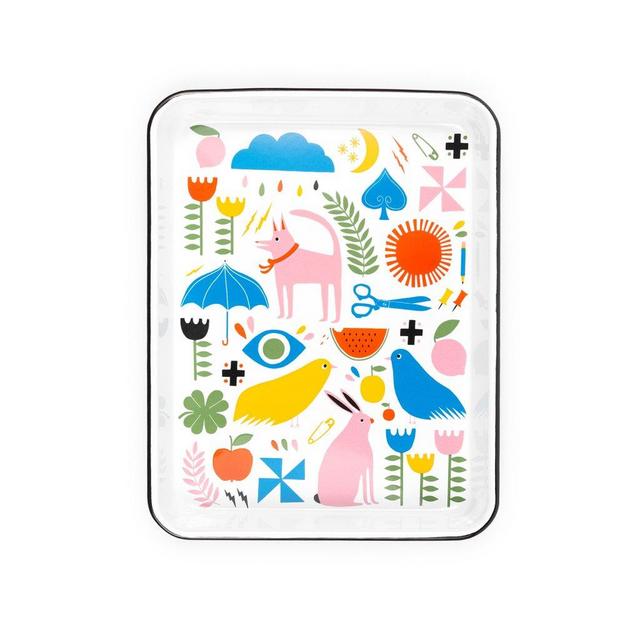 Enamelware Tray Pink Dog Design