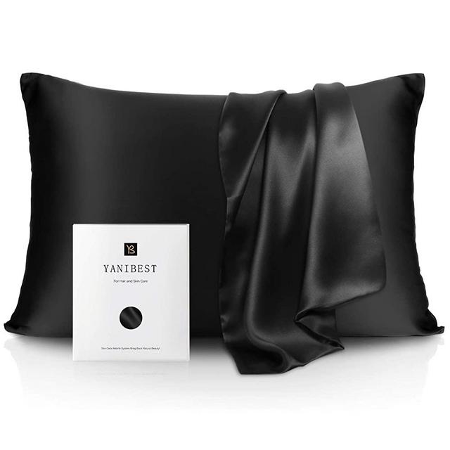 YANIBEST Silk Pillowcase for Hair and Skin - 21 Momme 600 Thread Count 100% Mulberry Silk Bed Pillowcase with Hidden Zipper, 1 Pack King Size Pillow Case Black