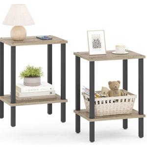TUTOTAK End Table, Set of 2, Side Table, Nightstand, 2-Tier Storage Shelf, Sofa Table for Small Space, Living Room, Bed Room TB01BG035