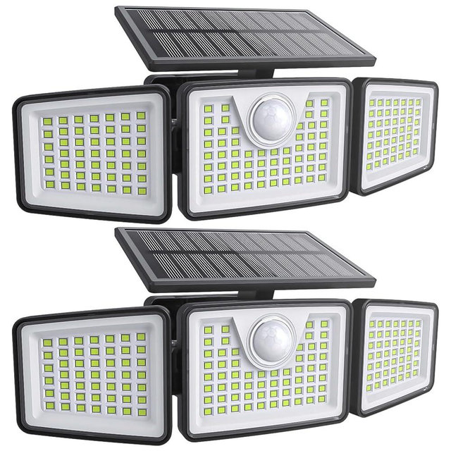 daphino 2500LM Solar Lights Outdoor with Motion Sensor,3 Head 270° Wide Angle Street Area Lights,IP65 Waterproof Security Lighting with 3 Modes(Remote,2 Pcs)