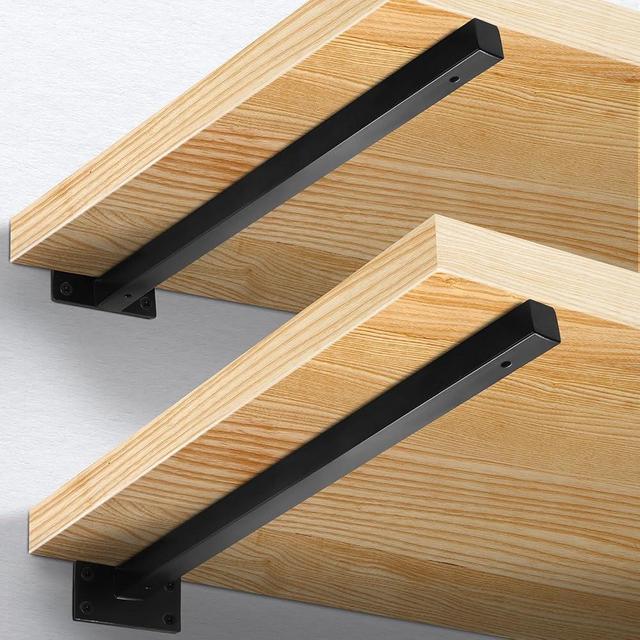 Jamiikury 16 Inch Floating Shelf Brackets Heavy Duty, Square Shelving Brackets, Metal Floating Shelf Supports, Black Wall Mount Brackets 4 Pack