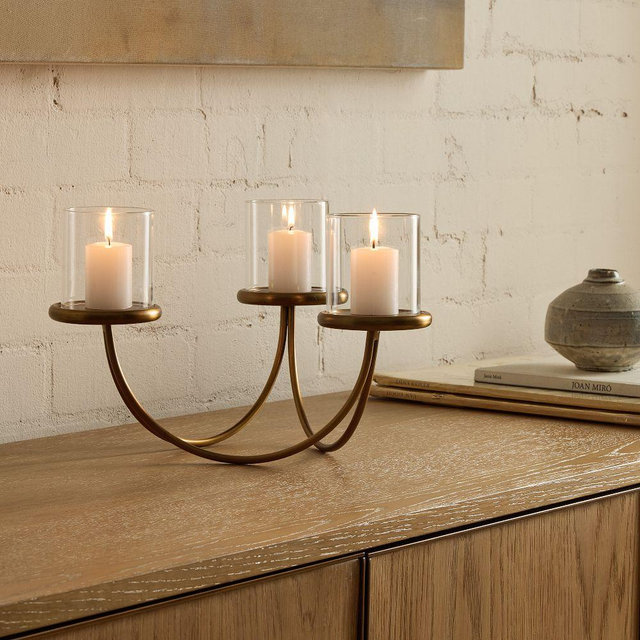 Curved Metal, Votive Centerpiece, Brass, 3 Piece