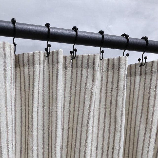 CasaTena Farmhouse Striped Shower Curtain - 72x72 Inches, Linen Blend Fabric, Breathable & Machine Washable, Rustic Tan for Bathroom Decor (Hooks/Liner Not Included)