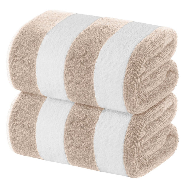 White Classic 100% Cabana Striped Oversized Beach Towels Set of 2 - 35x70" Beige