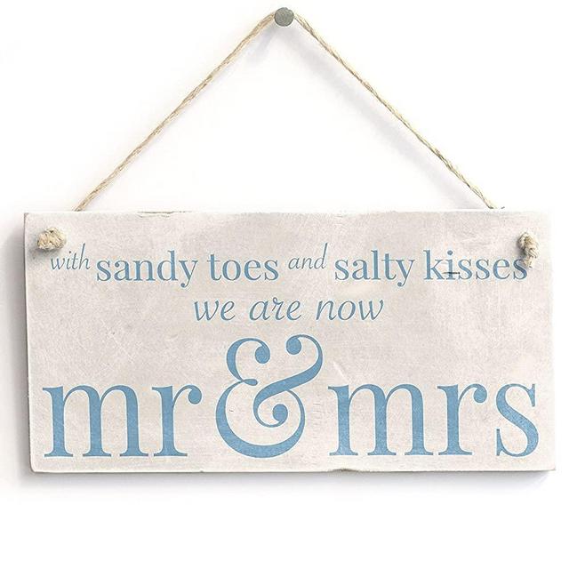 Meijiafei with Sandy Toes Mr & Mrs - PVC Sign Beach Wedding/Married Sign 10"x5"