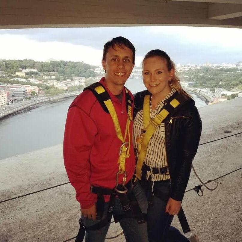 Climbing a bridge in Porto, Portugal