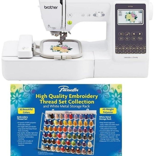 Brother SE700 Sewing and Embroidery Machine with Wireless LAN, 4" x 4" Hoop Area, 3.7" Touchscreen, ETKS63 Pacesetter 63-Color Thread Set