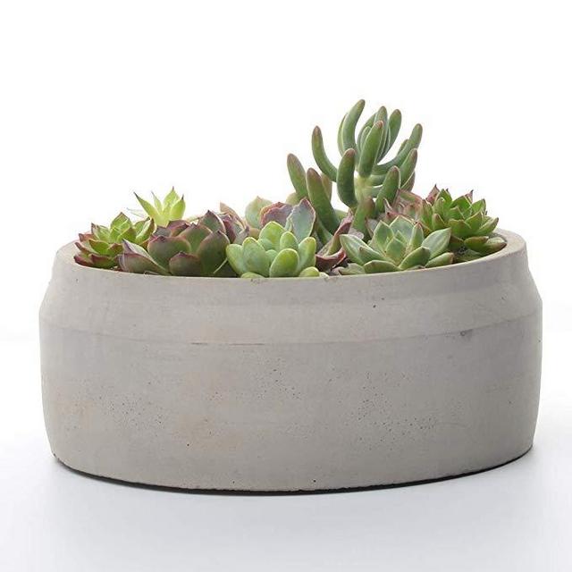 Cement Succulent Planter Pot Indoor Outdoor Decorative with Drainage Round Ceramic Rustic Flower Pots for Home Garden (7'', Grey)