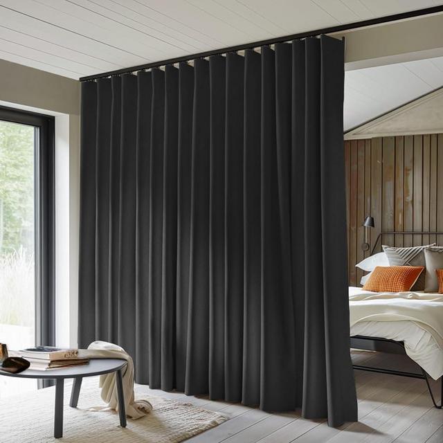 MaKefeile Room Divider Curtains Total Blackout Privacy Curtain Panel Room Thermal Insulated Noise Reduction Curtain for Bedroom Window Living Room Ceiling Track Curtain W 8.3 ft × H 7ft Black.