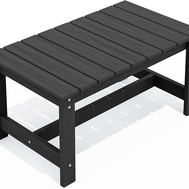 SERWALL Outdoor Coffee Table, HDPE Patio Coffee Table for Outside, Rectangle, Black