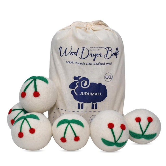 Wool Dryer Balls XL 6Pack Cherry Eco Dryer Balls Dryer Balls Laundry Reusable Softens Laundry Naturally Reduces Drying Time & Static No More Dryer Sheets with Storage Bag