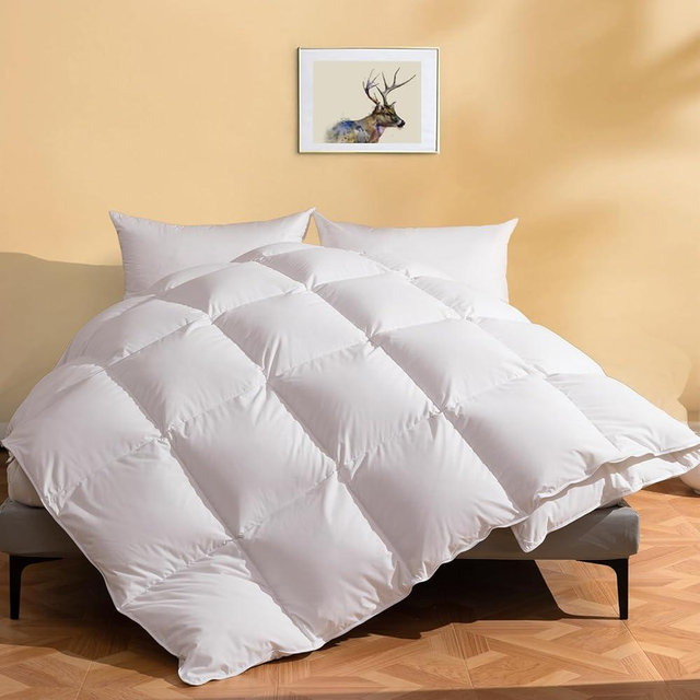 DWR Luxury Feather Down Fiber Comforter King Size, Ultra-Soft Cotton-Blend Fabric, 750 FP Light Weight for Hot Sleepers/Warm Weather Hotel Style Duvet Insert with Ties (106"x90", White)
