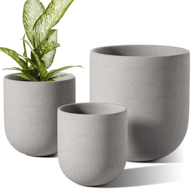 LE TAUCI 6+8+10 Inch Plant Pots Indoor, Ceramic Planters for Indoor Plants, Flower Pots with Drainage Hole and Rubber Plug, Planter Pots for Home Garden Patio, Set of 3, Gray