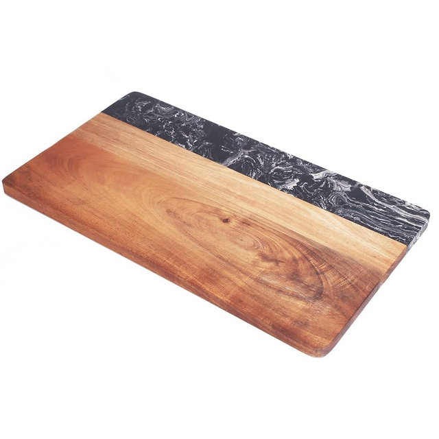 Azauvc Cutting Board with Marble and Natural Wood,Cheese Board Serving Board for Steak Fruits with Handle,Chopping Board for Bread (Oblong)