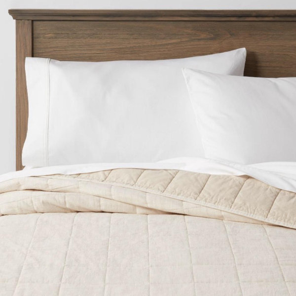 Full/Queen Space Dyed Cotton Linen Quilt Khaki
