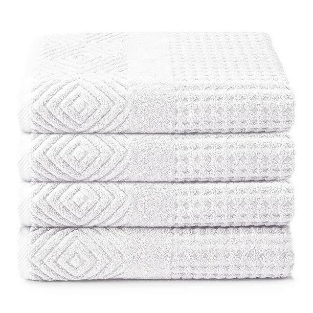 Texere 100% Organic Cotton Diamond Jacquard 700 GSM Luxury Bath Towel Sets - Ultra Soft and Absorbent Hotel and Spa Quality (Diamond, Bright White, 4 Bath Towels)