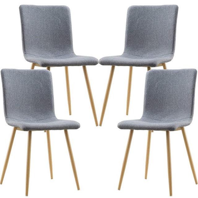 Poly and Bark Wadsworth Fabric Dining and Kitchen Side Chair with Metal Legs in Natural Wood Color, Grey (Set of 4)