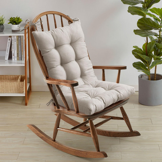Sweet Home Collection Rocking Chair Cushion 2 Piece Tufted Non Slip Set of Upper and Lower Cushions, Linen,