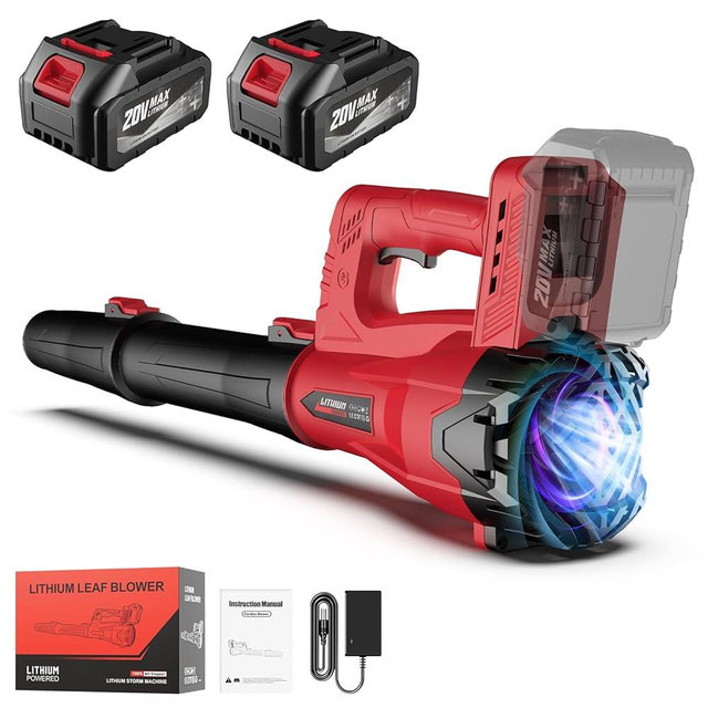 Leaf Blower Cordless with 2 x 4.0Ah Battery and Charger, 160MPH/580CFM High Power Lightweight Handheld Electric Snow Blower with 2 Extended Tubes for Lawn,Yard Garden, Leaves, Dust, Snow Care (Red)