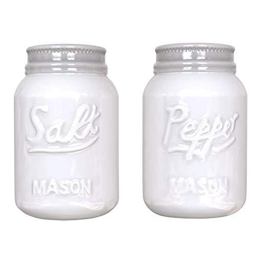 Vintage Mason Jar Salt & Pepper Shakers by Comfify - Adorable Decorative Mason Jar Decor for Vintage, Rustic, Shabby Chic - Sturdy Ceramic in Aqua White