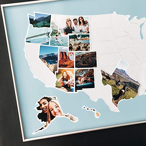 1DEA.me USA Photo Map - 50 States Travel Map - Blue - Fits 24 x 36 in Frames - Made from Flexible Plastic