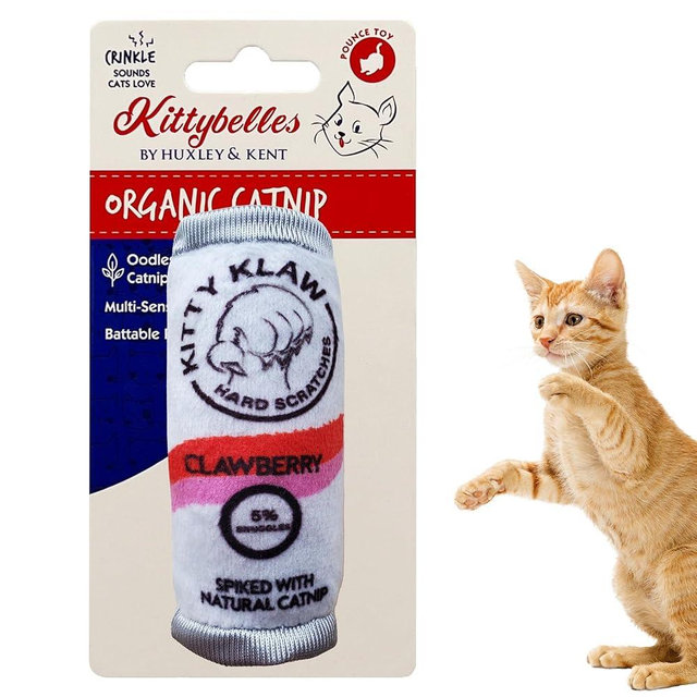 Huxley & Kent Plush Cat Toy - Kitty Klaw Clawberry - Nappy Hour Strong Catnip Filled - Soft Plush Kitty Toy with Catnip and Crinkle - Kittybelles