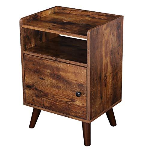 HOOBRO End Table, 3-Tier Nightstand with Door, Side Table for Small Spaces, Wood Look Accent Table, Stable and Sturdy Construction, Rustic Brown