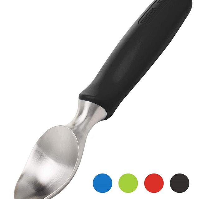 BALCI Ice Cream Scoop - Heavy Duty Stainless Steel Icecream Scooper With Non-Slip Rubber Grip - Professional Metal Ice-Cream Spade For Gelato, Cookie Dough & Pies - Dishwasher Safe – Black