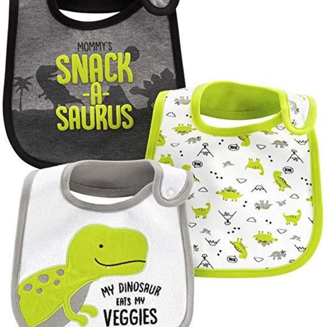 Carter's Child of Mine Baby Boys' 3 Pack Bibs (Green Dinosaur)