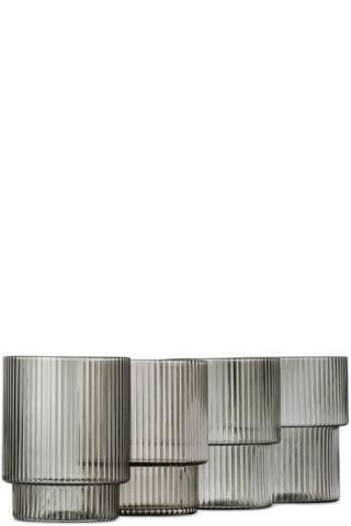 ferm LIVING Gray Ripple Glass Set of 4 Blown Glass