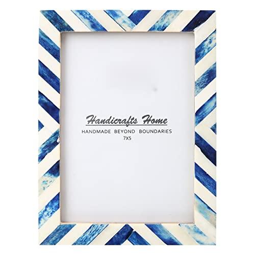 Handicrafts Home 5x7 Picture Photo Frame Chevron Herringbone Art Inspired Vintage Wall Décor Gift Frames [5x7 BLUE]