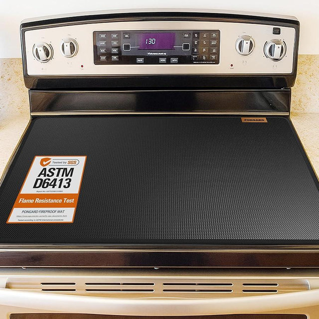 PONGARD Fireproof Stove Top Covers for Electric Stove, Waterproof & Heat Resistant Mat for Glass Top, Stovetop Protector, Anti-Scratch, 30x21 Black