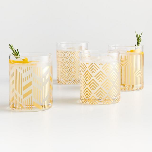 Gold Decal Double Old-Fashioned Glasses, Set of 4