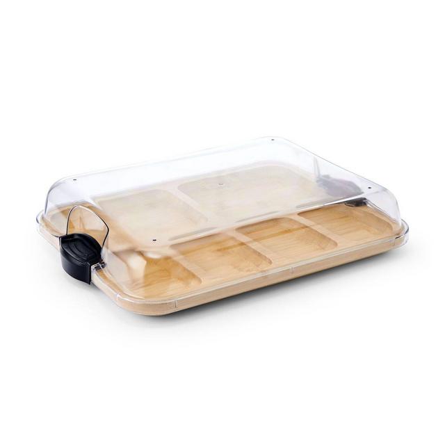 Farberware 11"x14" Build-a-Board Charcuterie 6 pkt Bamboo Board with Locking Lid and Black Handle