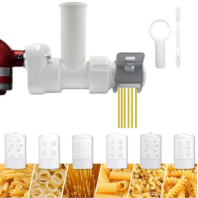 Pasta Maker Attachment for Kitchen aid Stand Mixers with 6 Interchangeable Different Shapes of Pasta Outlet and Cleaning Brush, Durable Pasta Press Attachments for Kitchen Aid