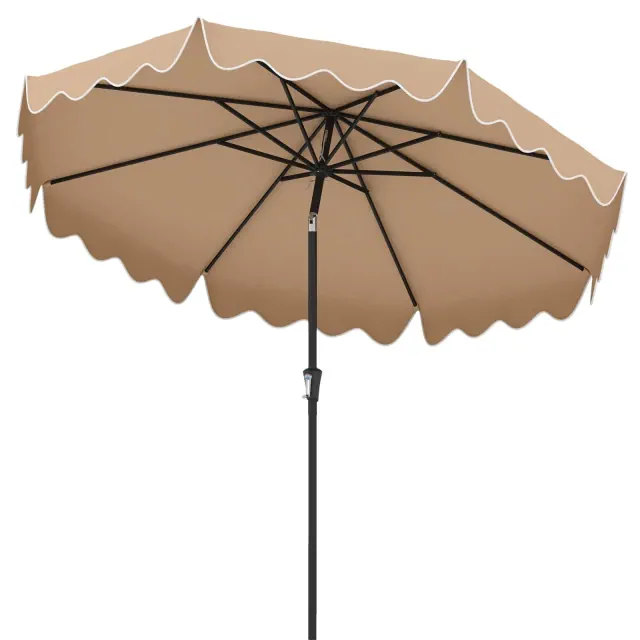 Costway 9 FT Patio Umbrella 2-Tier Market Table Umbrella with Sun-Protective Canopy Brown