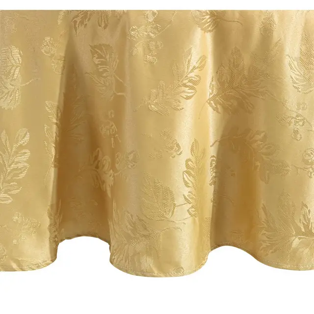 Elegant Woven Leaves Jacquard Damask Tablecloth - 70" Round - Gold - Elrene Home Fashions