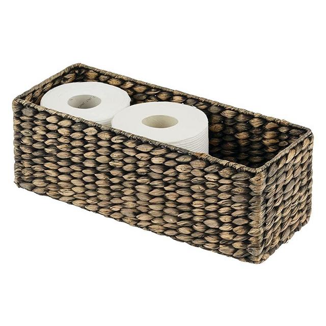 mDesign Natural Woven Water Hyacinth Bathroom Toliet Roll Holder Storage Organizer Basket Bin; Use in Bathroom, Toilet Tanks - Holds 3 Rolls of Toilet Paper - Dark Brown