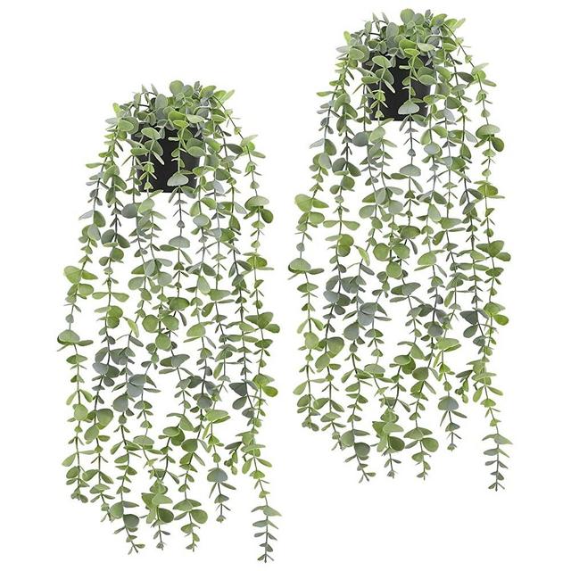 WOODWORD Fake Hanging Plants - Artificial Eucalyptus Plants for Home Decor - 23" Fake Plants Potted Wall Plants Perfect for Wall Decorations, Set of 2