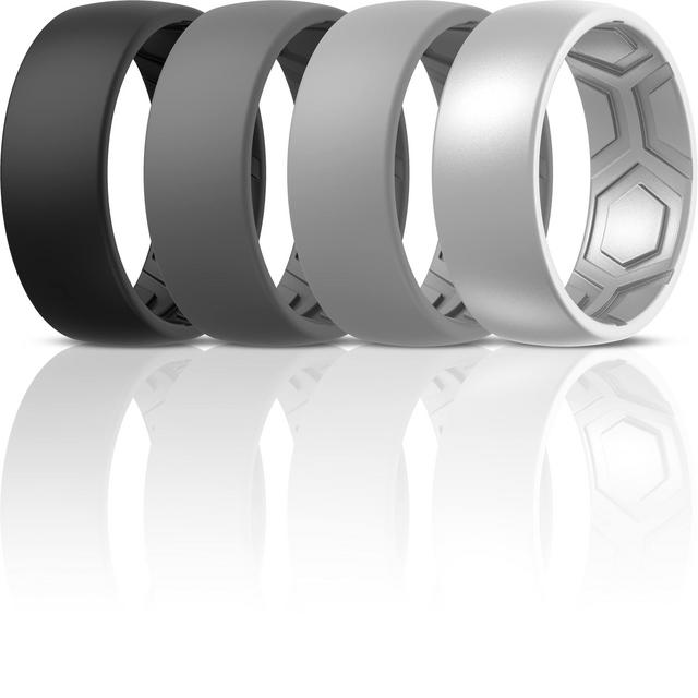 ThunderFit Silicone Rings for Men - 7 Rings / 4 Rings / 1 Ring - Breathable Patterned Design Wedding Bands 8mm Wide - 2.5mm Thick