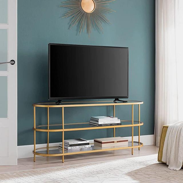 Henn&Hart Brass Finish Oval TV Stand, 55", Gold