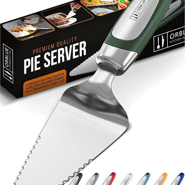 Orblue Pie Server, Essential Kitchen Tool, Serrated on Both Sides, Great for Right or Left Handed Chef, Stainless Steel Flatware, Cake Cutter, Dark Green